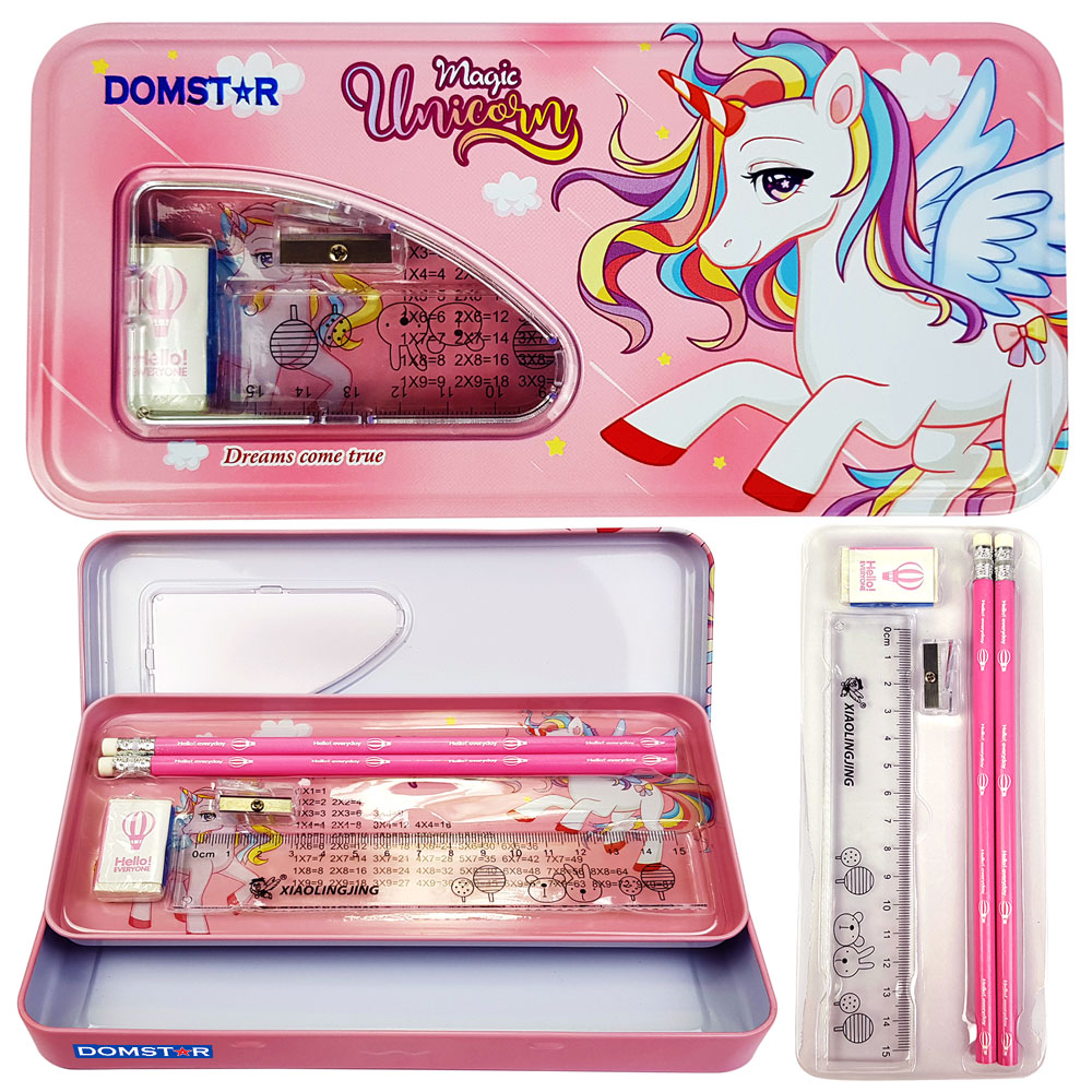 Buy DOMSTAR Unicorn Metal Pencil Box with Dual Compartment - D0001 -  Durable, Compact & Adorable Pen and Pencil Holder for School Kids online @   - School & Office Supplies Online India